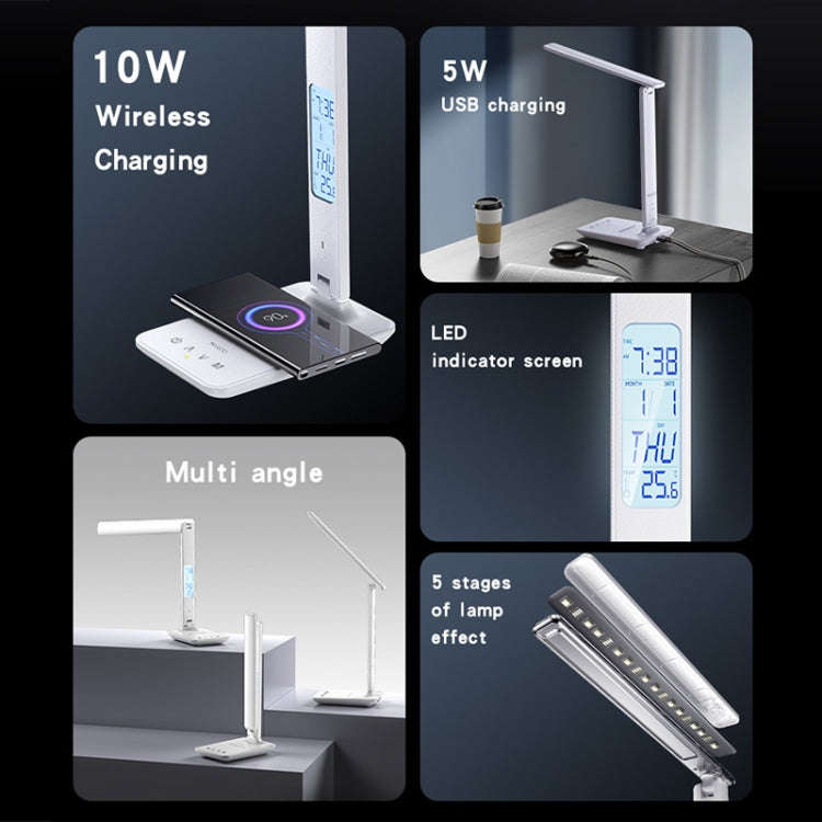 Yesido DS20 Multifunctional LED Desk Lamp Supports 10W Wireless Charging, EU Plug(White)