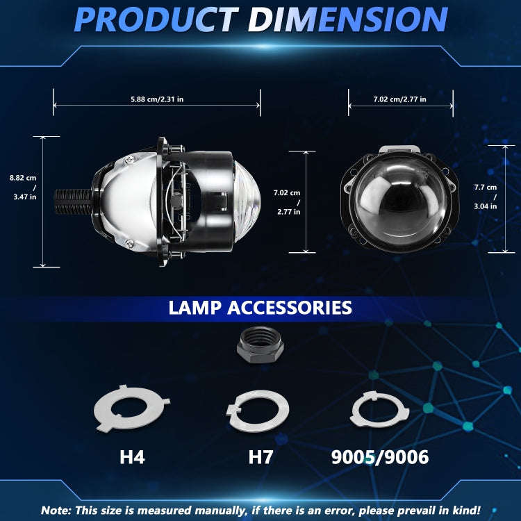 T02 1 Pair 2.5 inch Car Bifocal LED Lens Headlight, Left Driving(Black)