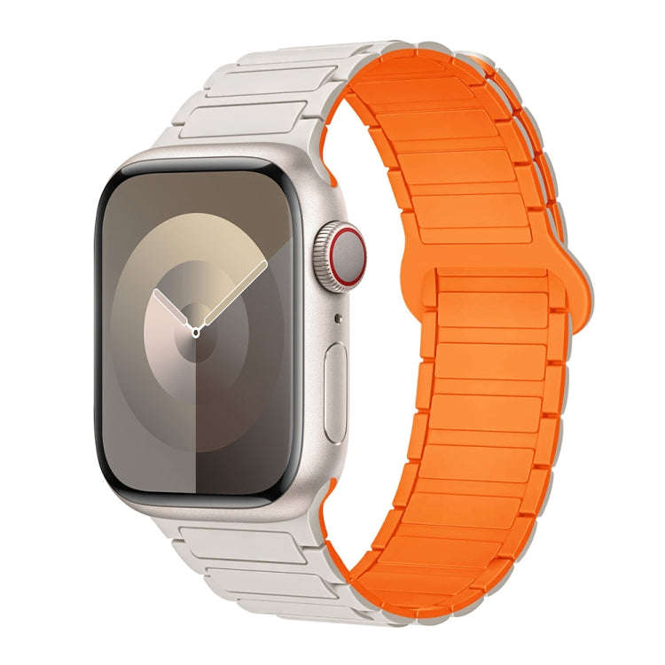 For Apple Watch Series 6 40mm I-Shaped Magnetic Silicone Watch Band(White Orange)