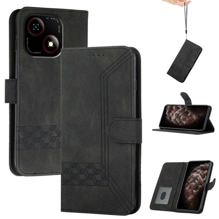 For ZTE Blade A35e 4G Cubic Skin Feel Flip Leather Phone Case(Black)