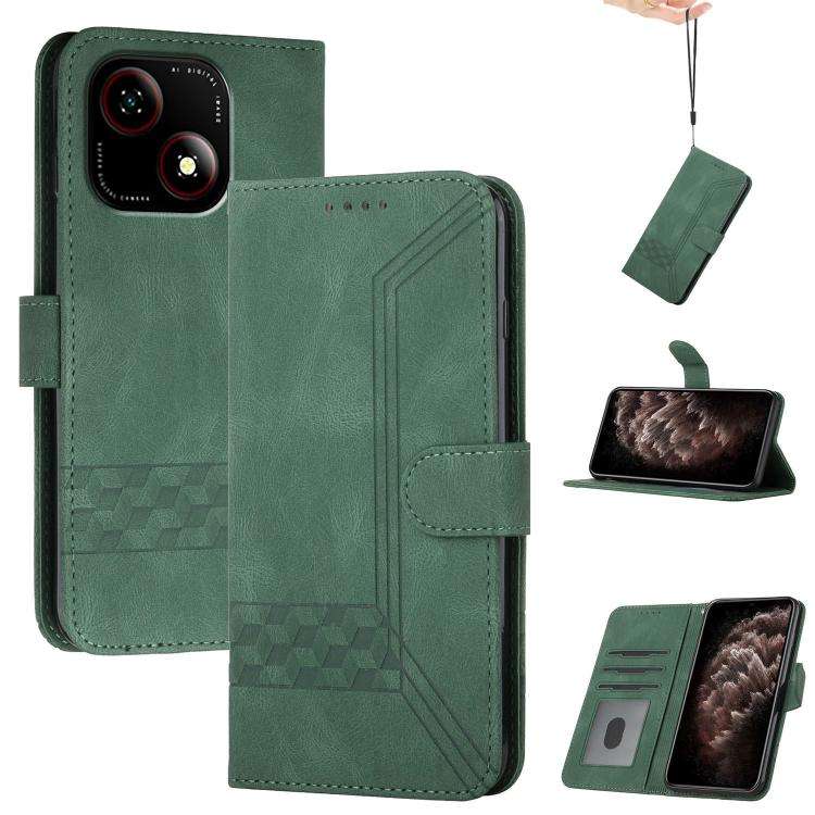 For ZTE Blade A35e 4G Cubic Skin Feel Flip Leather Phone Case(Green)