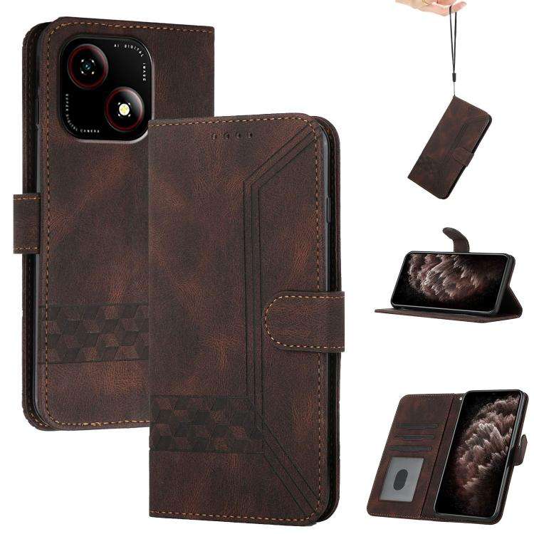 For ZTE Blade A35e 4G Cubic Skin Feel Flip Leather Phone Case(Brown)