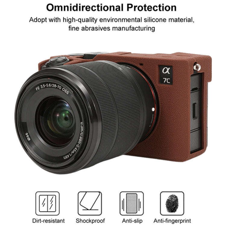 For Sony ILCE-7CM2 / A7C II / A7CR Litchi Texture Soft Silicone Protective Case(Coffee)