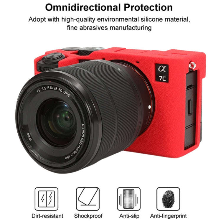 For Sony ILCE-7CM2 / A7C II / A7CR Litchi Texture Soft Silicone Protective Case(Red)