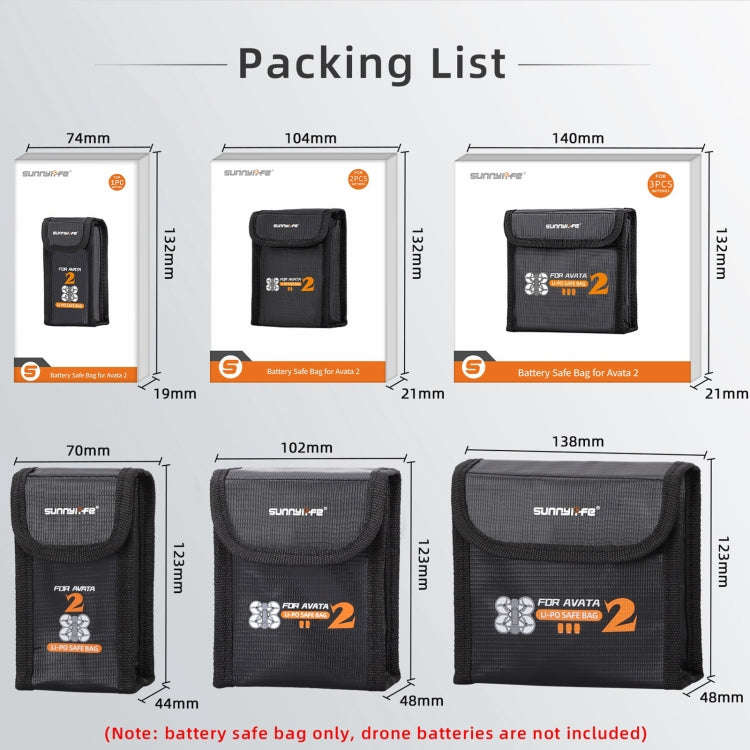 For DJI Avata 2 Sunnylife Battery Explosion-proof Safe Bag Protective Li-Po Safe Bag(For 1pc Batt...
