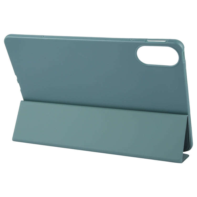 For Huawei MatePad SE 11 2024 Tri-fold Silicone Leather Tablet Case(Dark Green)