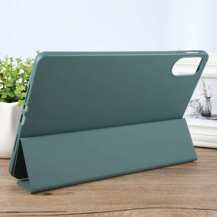 For Huawei MatePad SE 11 2024 Tri-fold Silicone Leather Tablet Case(Dark Green)