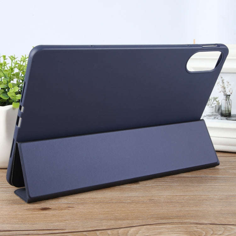 For Huawei MatePad SE 11 2024 Tri-fold Silicone Leather Tablet Case(Dark Blue)