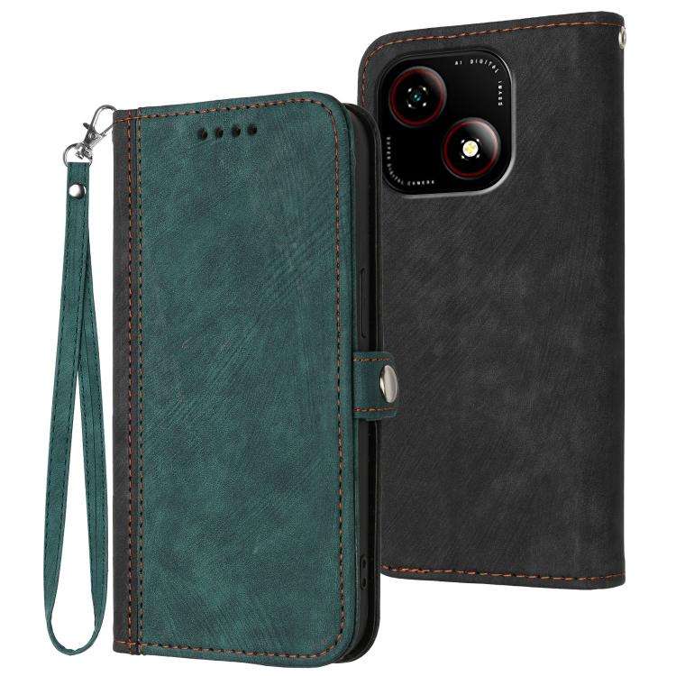 For ZTE Blade A35e 4G Side Buckle Double Fold Hand Strap Leather Phone Case(Dark Green)