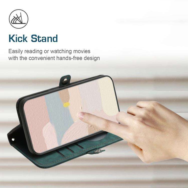 For ZTE Blade A35e 4G Side Buckle Double Fold Hand Strap Leather Phone Case(Dark Green)