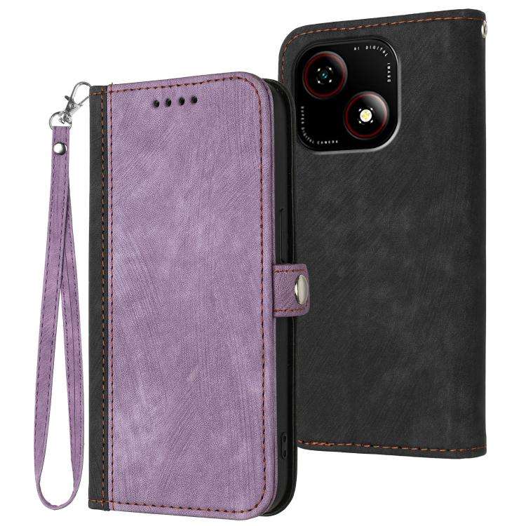 For ZTE Blade A35e 4G Side Buckle Double Fold Hand Strap Leather Phone Case(Purple)