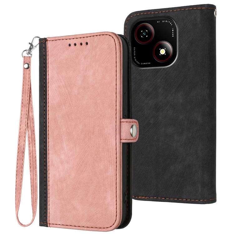 For ZTE Blade A35e 4G Side Buckle Double Fold Hand Strap Leather Phone Case(Pink)