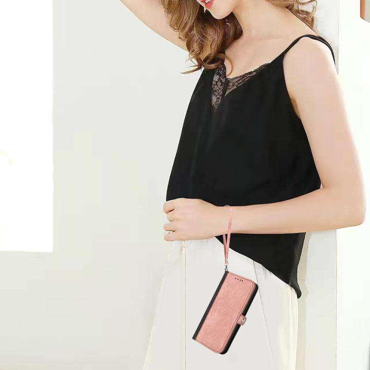 For ZTE Blade A35e 4G Side Buckle Double Fold Hand Strap Leather Phone Case(Pink)