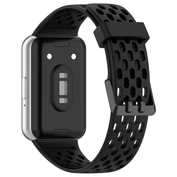 For Samsung Galaxy Fit 3 Hole Style Dual Buckle Silicone Watch Band(Black)
