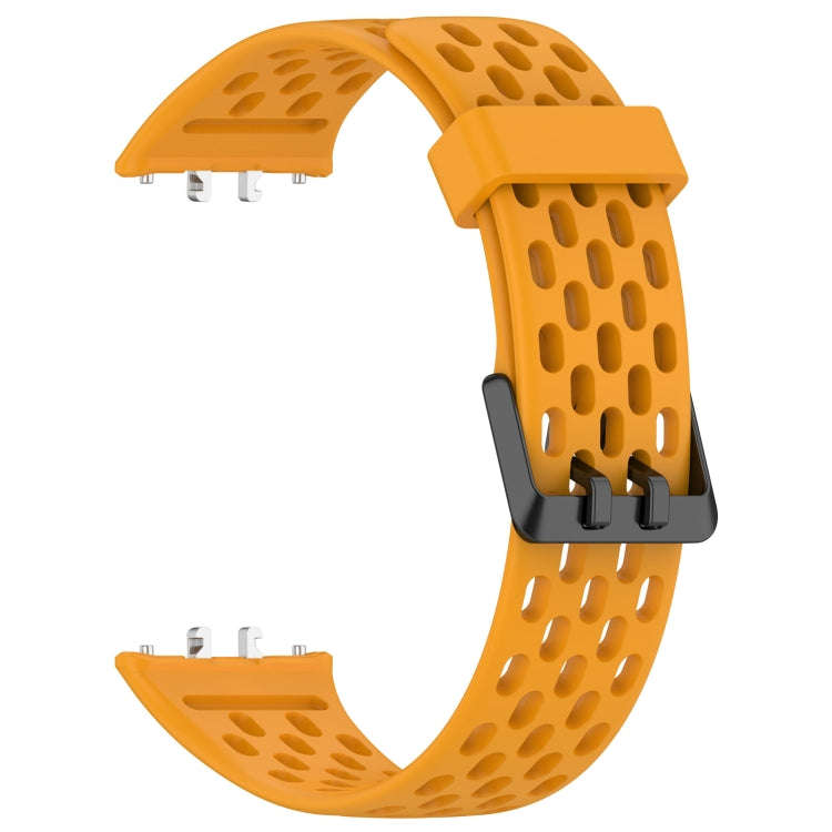 For Samsung Galaxy Fit 3 Hole Style Dual Buckle Silicone Watch Band(Yellow)