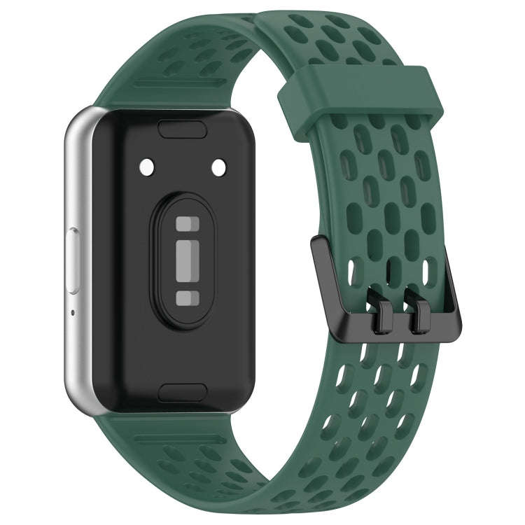 For Samsung Galaxy Fit 3 Hole Style Dual Buckle Silicone Watch Band(Dark Green)