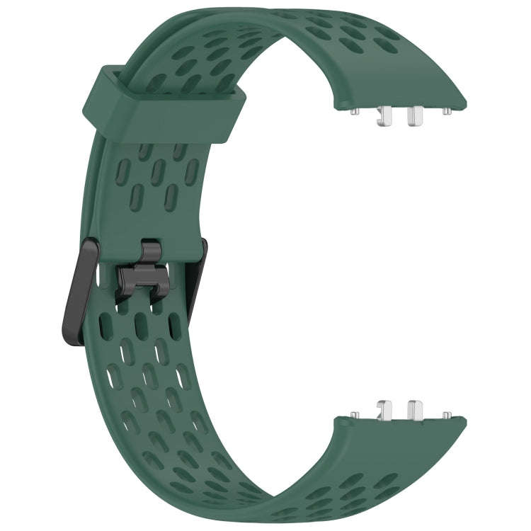 For Samsung Galaxy Fit 3 Hole Style Dual Buckle Silicone Watch Band(Dark Green)