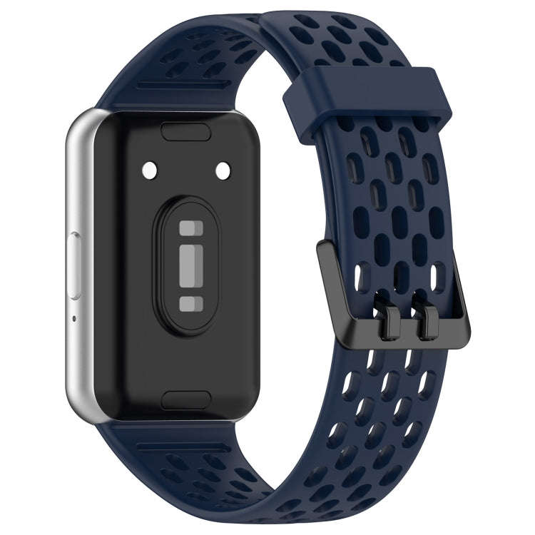 For Samsung Galaxy Fit 3 Hole Style Dual Buckle Silicone Watch Band(Midnight Blue)