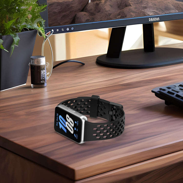 For Samsung Galaxy Fit 3 Hole Style Dual Buckle Silicone Watch Band(Black)