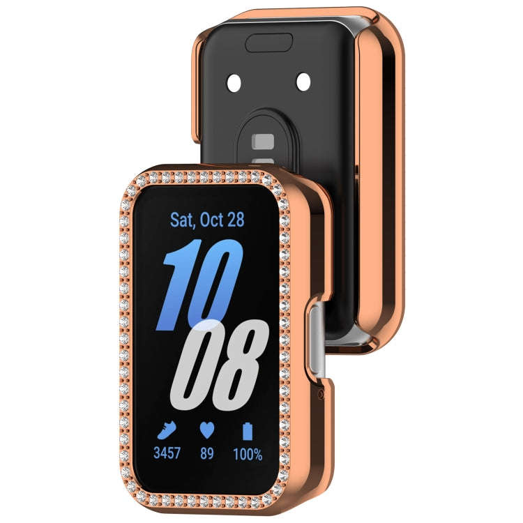 For Samsung Galaxy Fit 3 Diamond Half Pack Hollow PC Watch Protective Case(Rose Gold)