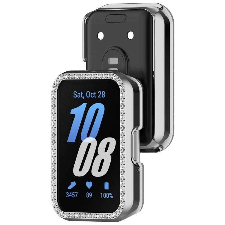 For Samsung Galaxy Fit 3 Diamond Half Pack Hollow PC Watch Protective Case(Silver)