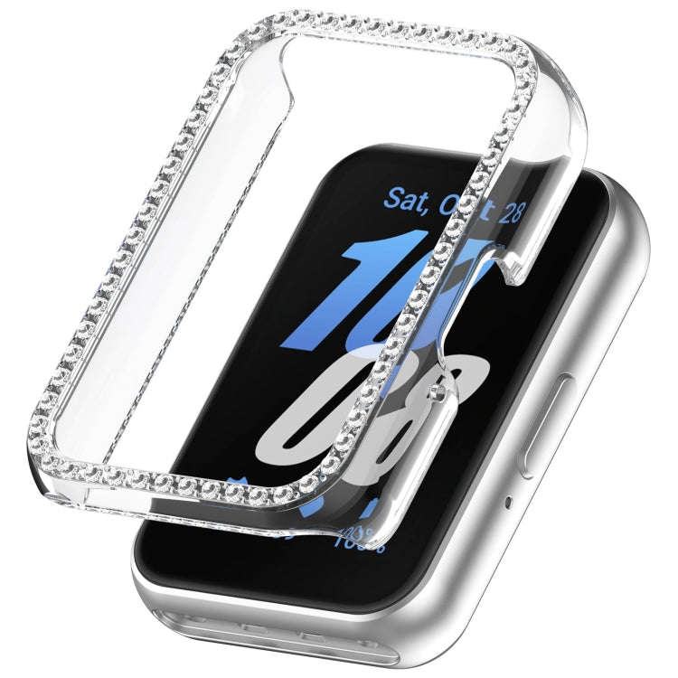 For Samsung Galaxy Fit 3 Diamond Half Pack Hollow PC Watch Protective Case((Transparent)