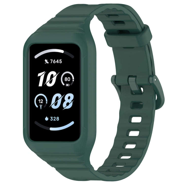 For Honor Band 10 / 9 Armor Integrated Silicone Watch Band(Dark Green)