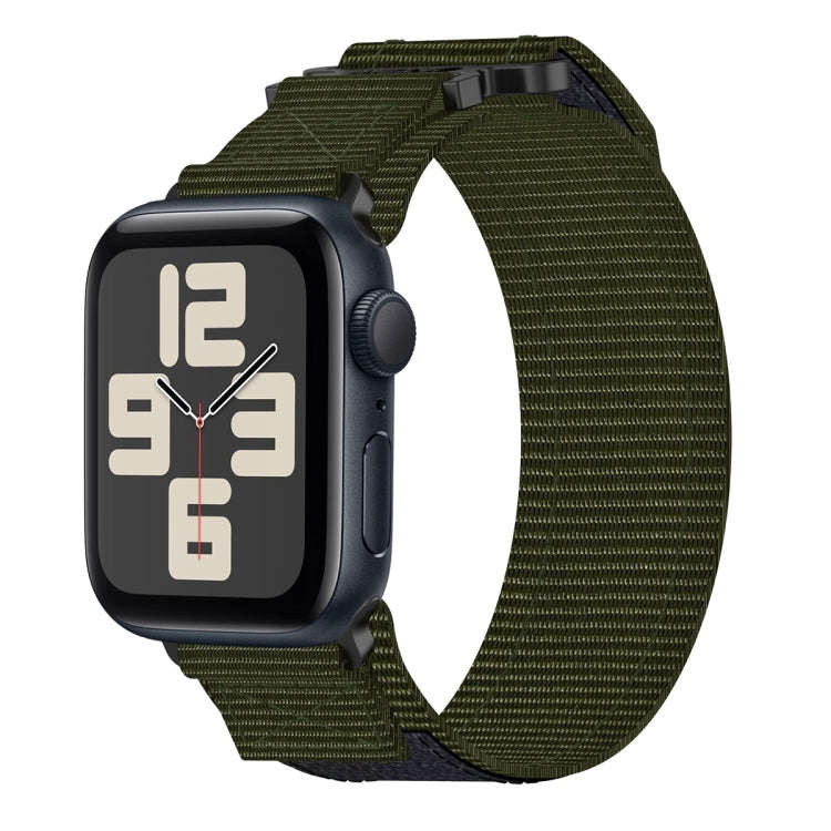 For Apple Watch SE 2023 44mm Nylon Hook And Loop Fastener Watch Band(Army Green)