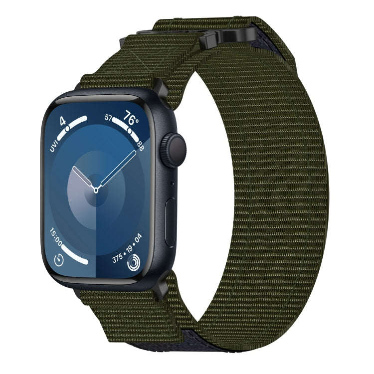For Apple Watch Series 9 41mm Nylon Hook And Loop Fastener Watch Band(Army Green)