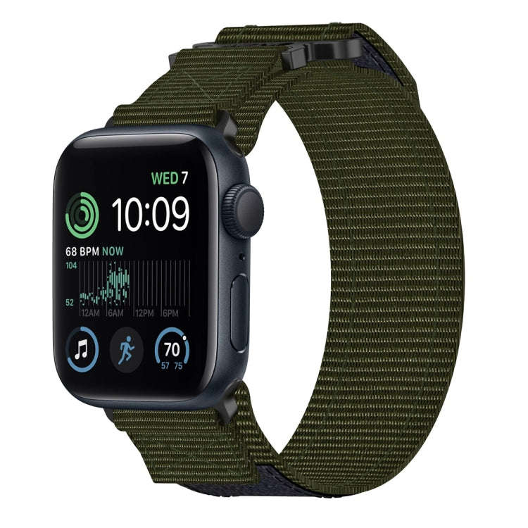 For Apple Watch SE 2022 44mm Nylon Hook And Loop Fastener Watch Band(Army Green)