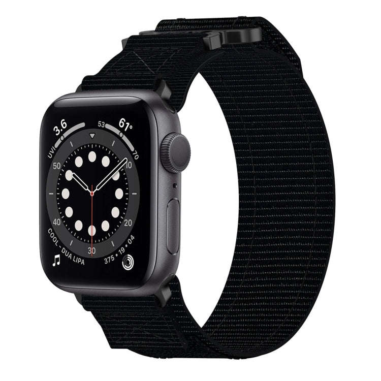 For Apple Watch Series 6 44mm Nylon Hook And Loop Fastener Watch Band(Black)