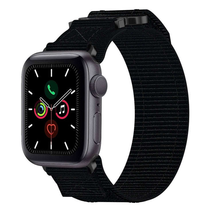 For Apple Watch Series 5 44mm Nylon Hook And Loop Fastener Watch Band(Black)
