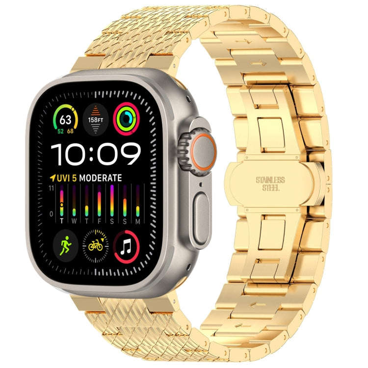 For Apple Watch Ultra 49mm Twill Stainless Steel Watch Band(Gold)