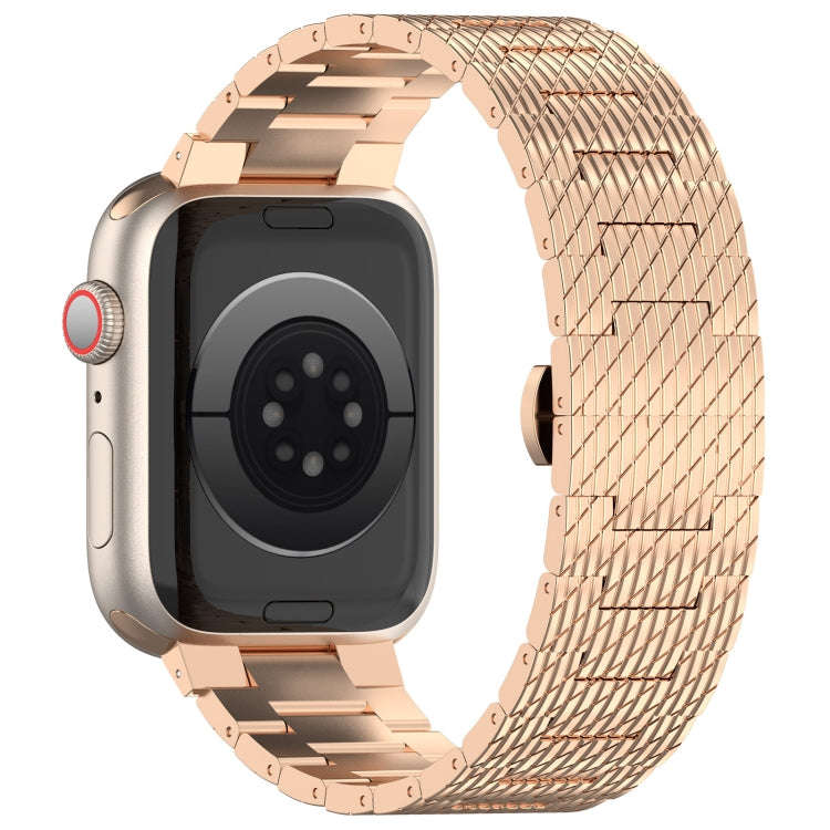 For Apple Watch Ultra 49mm Twill Stainless Steel Watch Band(Rose Gold)