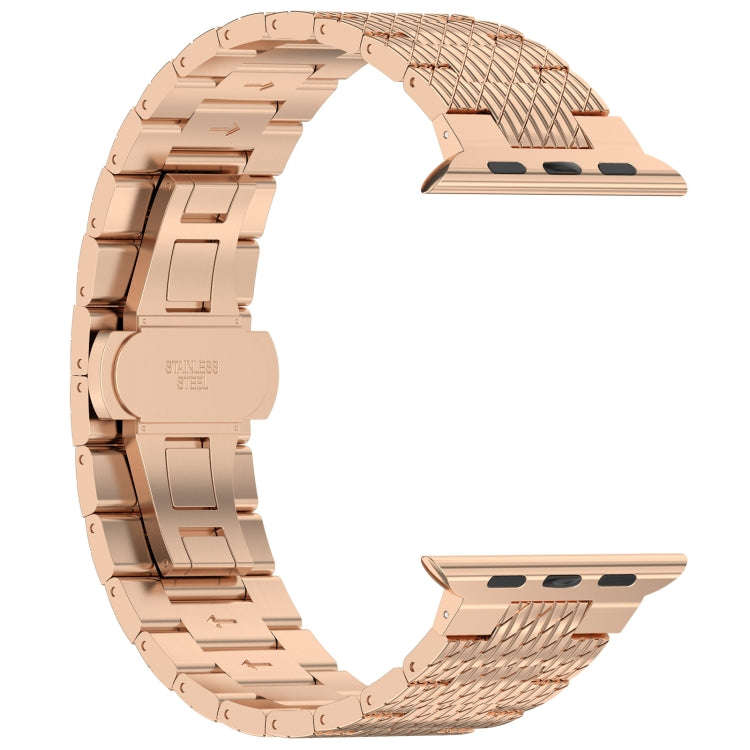 For Apple Watch Ultra 49mm Twill Stainless Steel Watch Band(Rose Gold)