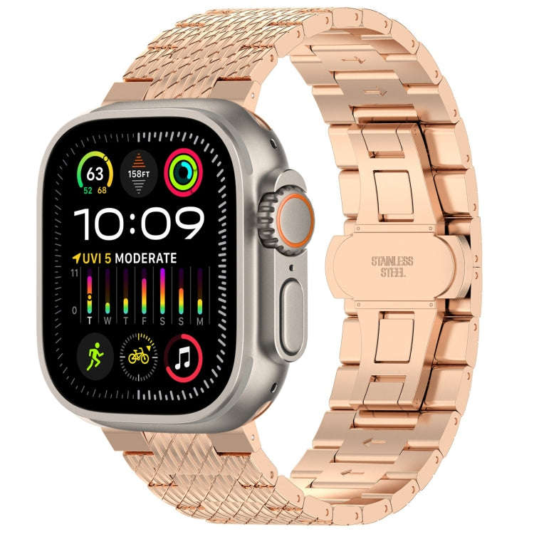 For Apple Watch Ultra 49mm Twill Stainless Steel Watch Band(Rose Gold)