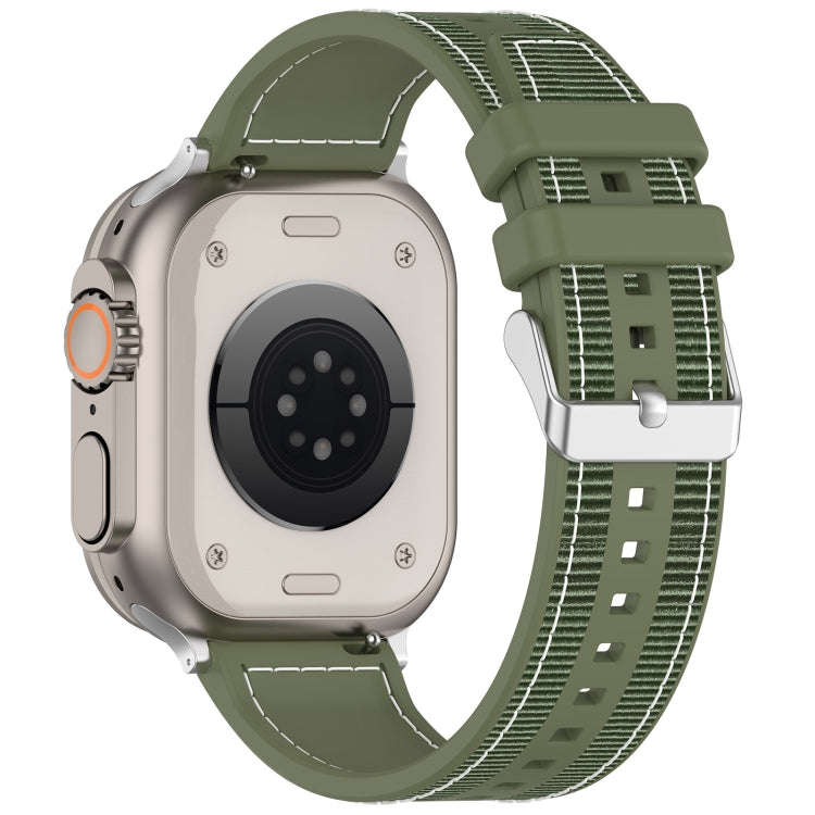 For Apple Watch Series 9 41mm Ordinary Buckle Hybrid Nylon Braid Silicone Watch Band(Green)