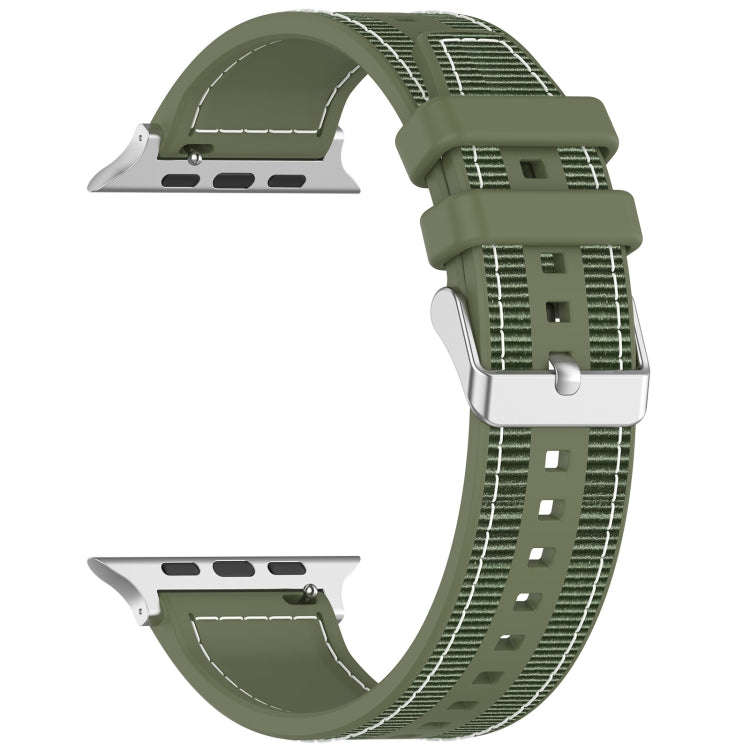 For Apple Watch Series 9 41mm Ordinary Buckle Hybrid Nylon Braid Silicone Watch Band(Green)