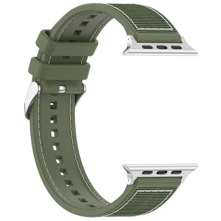 For Apple Watch Series 9 41mm Ordinary Buckle Hybrid Nylon Braid Silicone Watch Band(Green)