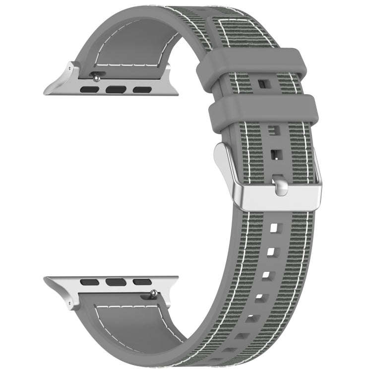 For Apple Watch Series 7 41mm Ordinary Buckle Hybrid Nylon Braid Silicone Watch Band(Grey)