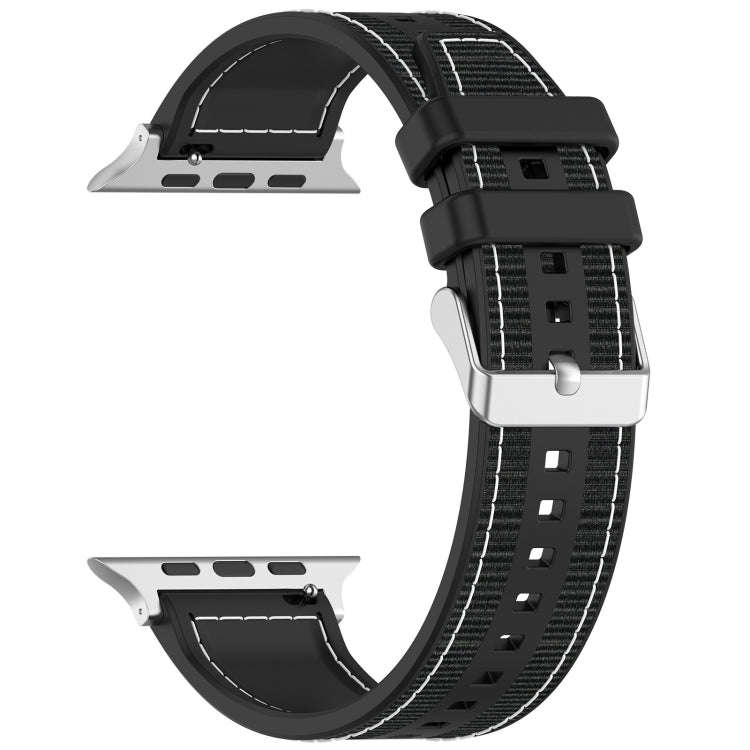 For Apple Watch Series 5 44mm Ordinary Buckle Hybrid Nylon Braid Silicone Watch Band(Black)