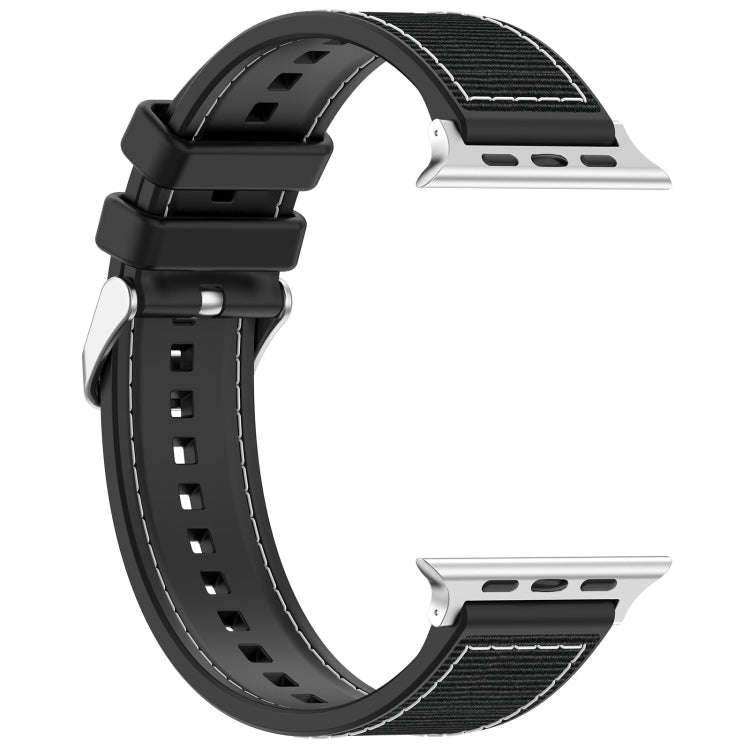 For Apple Watch Series 5 44mm Ordinary Buckle Hybrid Nylon Braid Silicone Watch Band(Black)