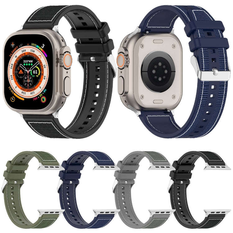 For Apple Watch Series 2 42mm Ordinary Buckle Hybrid Nylon Braid Silicone Watch Band(Midnight Blue)