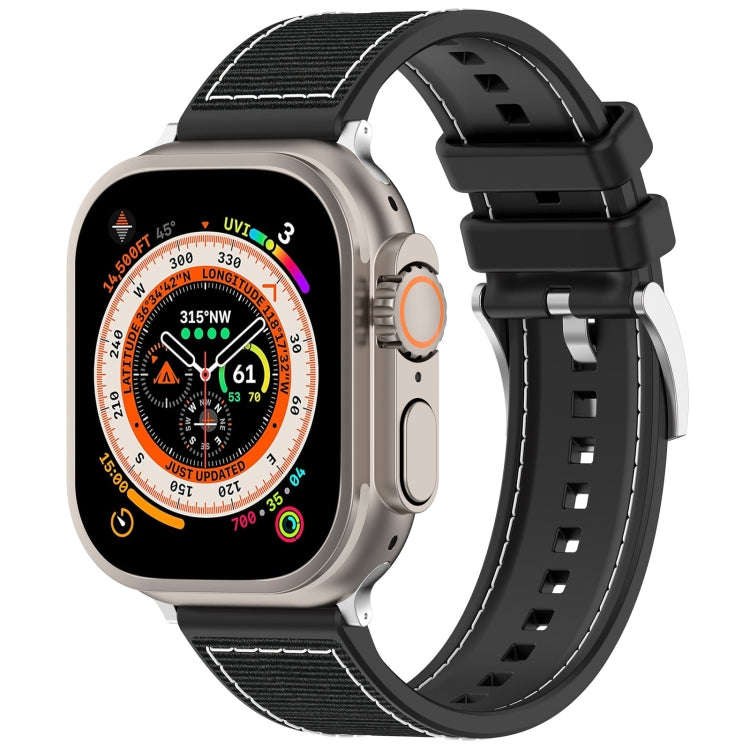 For Apple Watch Series 9 45mm Official Buckle Hybrid Nylon Braid Silicone Watch Band(Black)