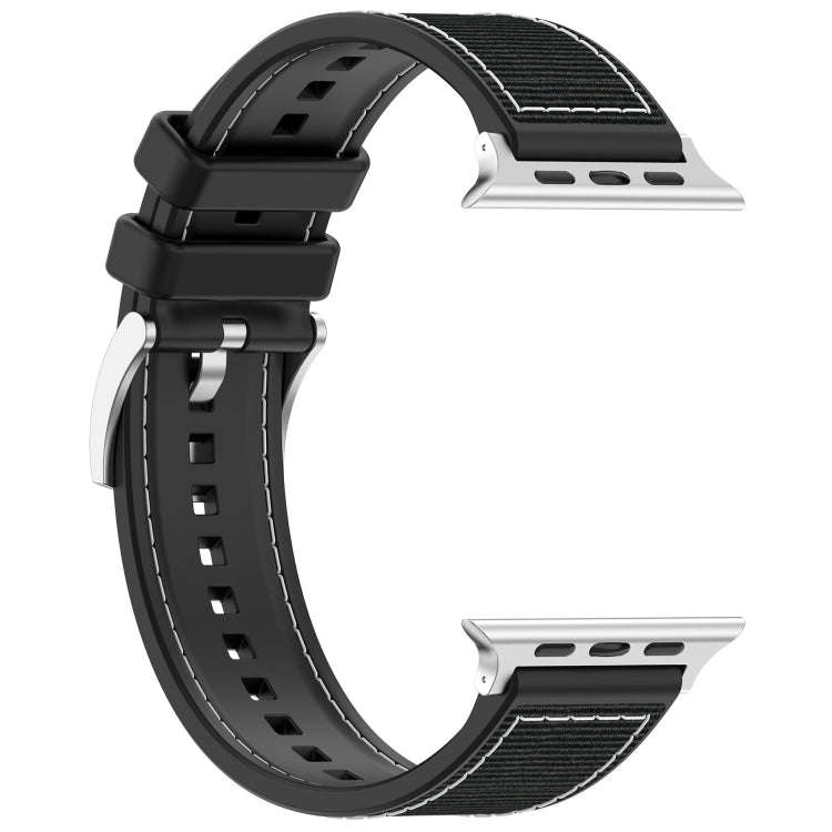 For Apple Watch Series 9 45mm Official Buckle Hybrid Nylon Braid Silicone Watch Band(Black)