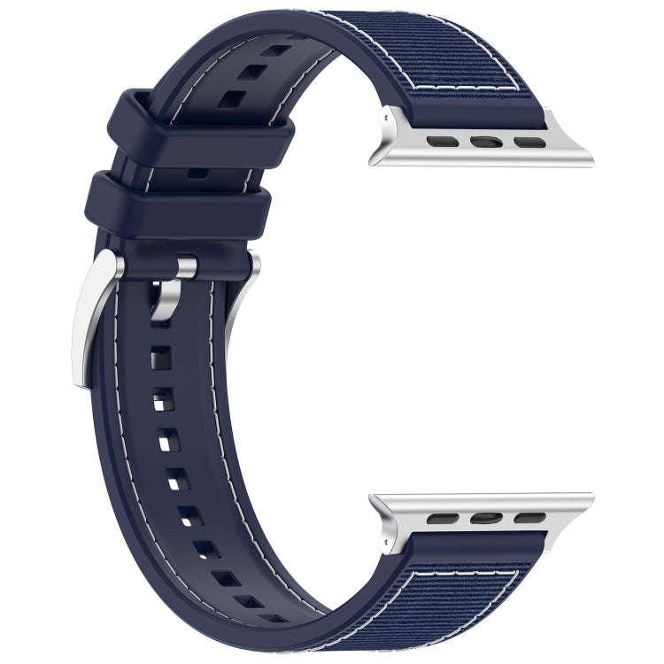 For Apple Watch Ultra 49mm Official Buckle Hybrid Nylon Braid Silicone Watch Band(Midnight Blue)