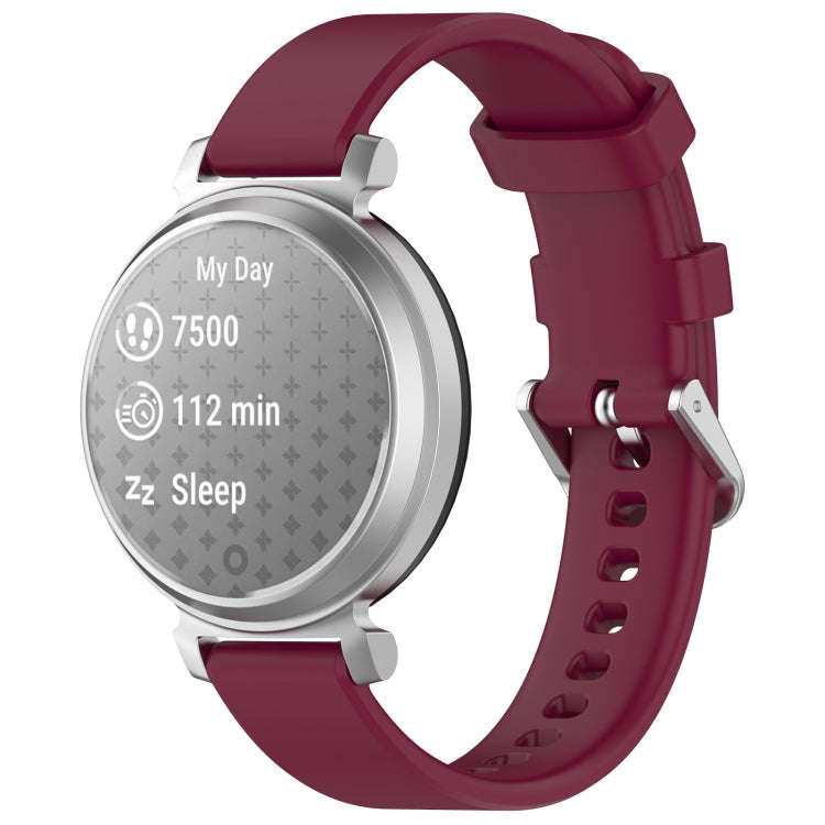 For Garmin Lily 2 14mm Silver Buckle Silicone Watch Band Wristband(Wine Red)
