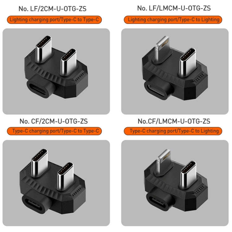 8 Pin to Dual USB-C / Type-C Lavalier Microphone U-shaped Charging Adapter OTG Converter(Black)