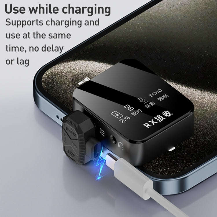 8 Pin to Dual USB-C / Type-C Lavalier Microphone U-shaped Charging Adapter OTG Converter(Black)