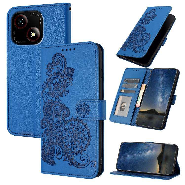 For ZTE Blade A35e 4G Datura Flower Embossed Flip Leather Phone Case(Blue)